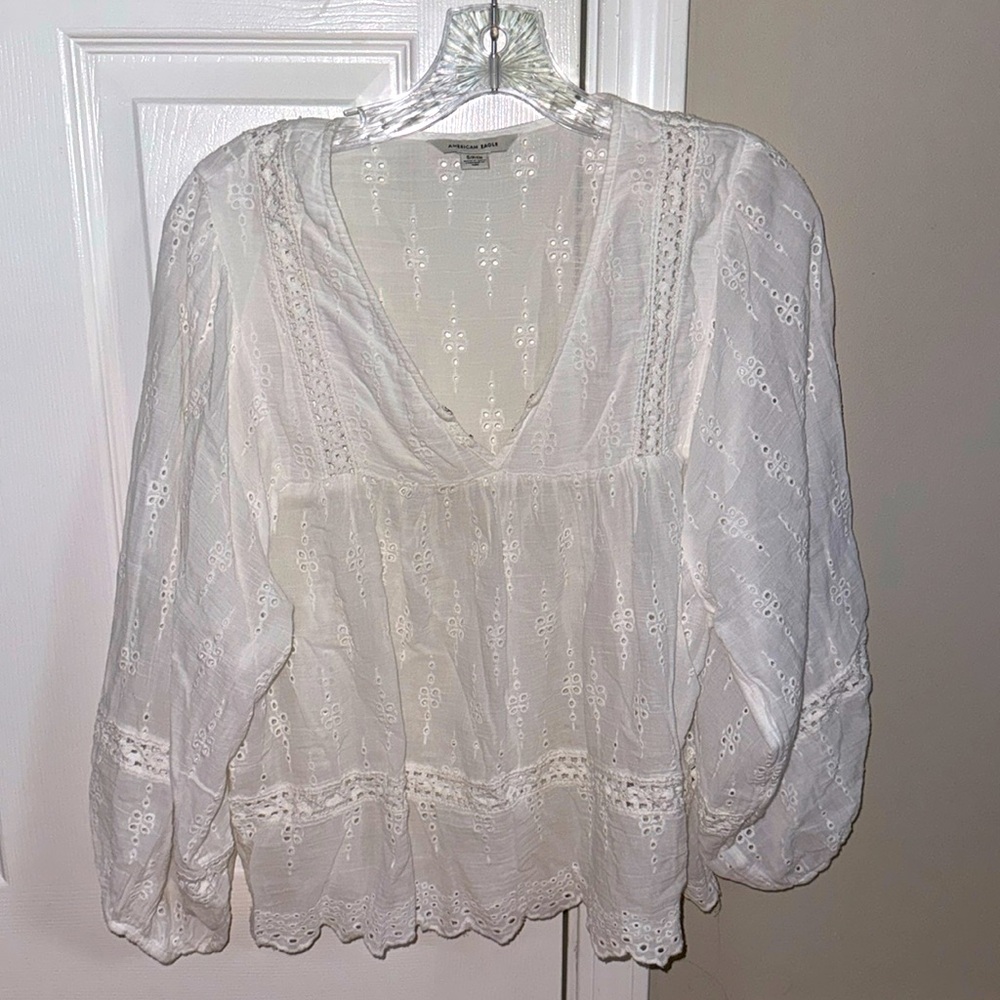 American Eagle Women’s White Embroidered Blouse